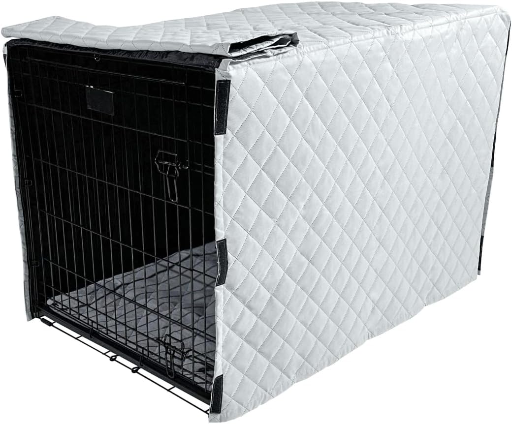 4Knines Quilted Dog Crate Cover – Heavy-Duty, Water-Resistant Fabric for Indoor/Outdoor Use – Durable Travel Cage Cover for Training, Weather Protection – Fits 48-Inch Crates – Grey