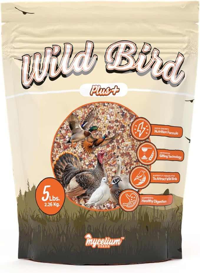 Mycelium Wild Bird Plus Feed (5 LBS) | Organic, Shell-Free Bird Seed for Doves, Pigeons, Quail & Game Birds | Clean, Low-Mess Wild Bird Food for Outside Feeders | No Sunflower | Non-GMO, Made in USA