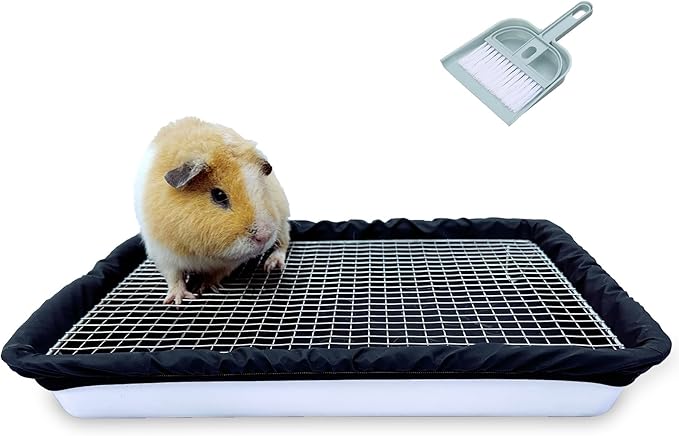 Guinea Pigs Litter Box with Stainless Steel Grid & 2 Reusable Waterproof Liners, Small Animal Potty Tray for Dwarf Rabbit,Ferret,Chinchilla