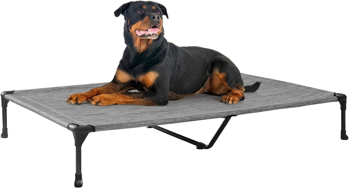 Veehoo Outdoor Elevated Dog Cot Bed, Cooling Raised Pet Bed for Large Dogs, Washable Breathable Mesh Hammock Bed with No-Slip Feet, Indestructible Ground Off Training Platform Cot