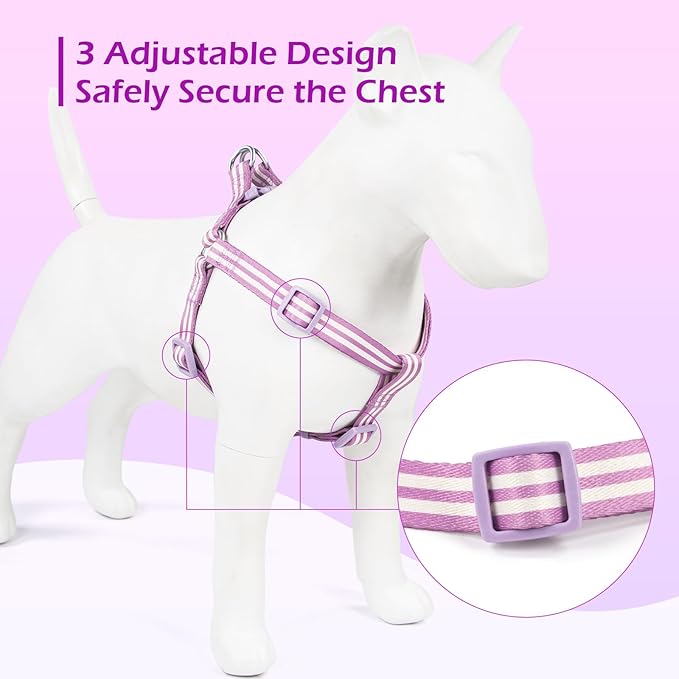 Stripe Step in Dog Harness for Small Dogs, Freedom Nylon Dog Halter Vests, Lightweight and Escape Proof Puppy Harness, Quick Fits for Small Medium and Large Dogs, Purple L