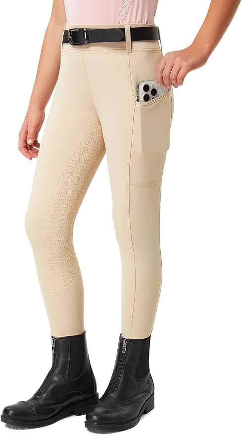 FitsT4 Sports Girls Riding Pants Full Seat Kids Equestrian Breeches Stretchy Youth Horse Schooling Tights Zipper Pockets