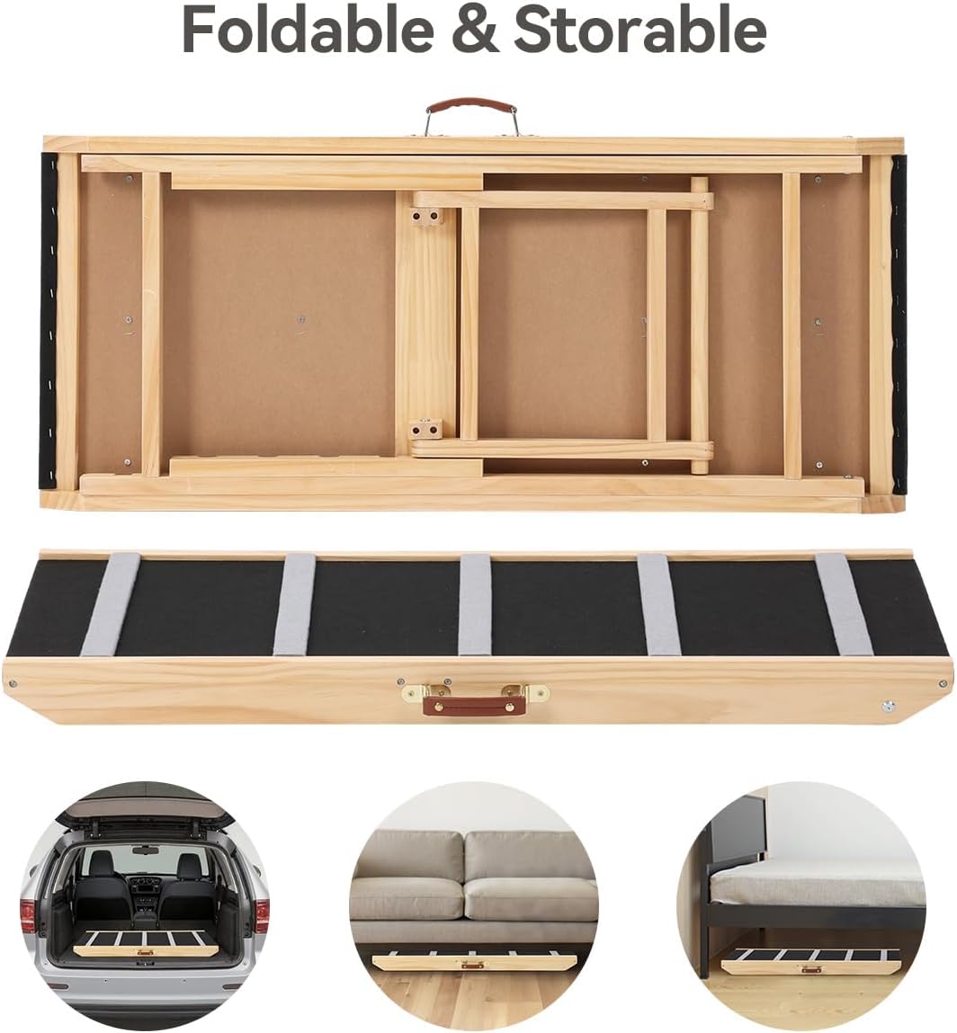 PawGiant Portable Dog Ramp for Bed, 39.4" L x 16.9" W Extra Wide Wooden Pet Ramp for Large Small Dogs, 5 Adjustable Heights from 14.5" to 26.3", Foldable Dog Ramp for Car Couch, Hold Up to 200LBS