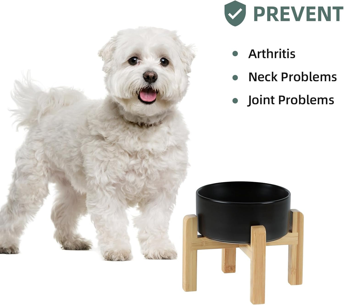 Ceramic Raised Dog and Cat Bowl Set, 2 Heights Elevated Stand, Food and Water Bowl for Small Breed Dogs, Weighted Dog Dishes, Pet Bowl(6.1'',28.7oz, Black)