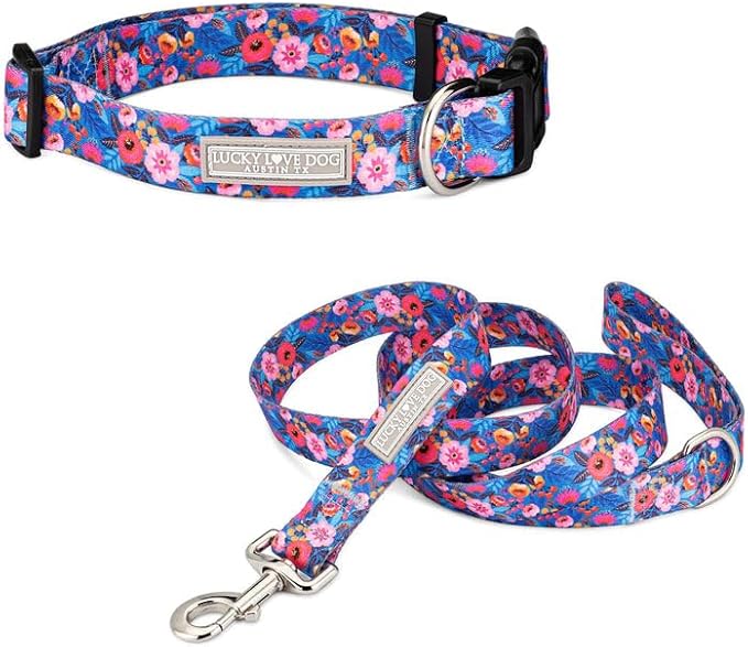 Lucky Love Dog - Adjustable Dog Collar and Leash Set with Easy Click Buckle for Small to Large Dogs, Durable, Comfortable, Medium
