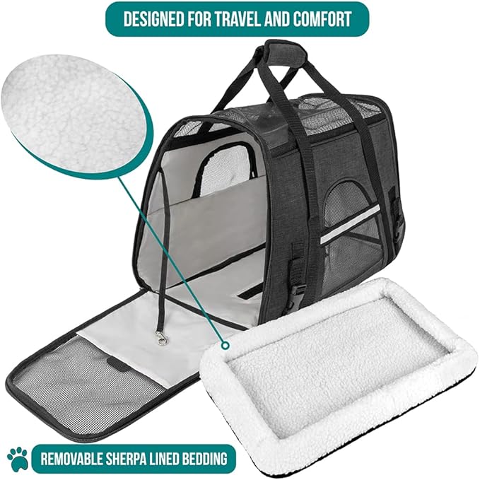PetAmi Airline Approved Soft Sided Dog & Cat Carrier, Ventilated Pet Carrying Bag - Medium/Large, Heather Dark Gray