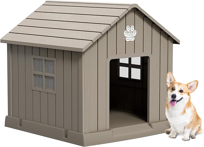 Dog House Indoor Outdoor for Small to Large Sized Dogs Resin Outdoor Dog House with Ventilation Puppy Shelter with Elevated Floor, Easy to Assemble, Blue