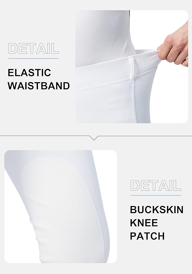 SANTINY Women's Horse Riding Pants with Zipper Pockets Knee-Patch Schooling Tights Equestrian Breeches for Women
