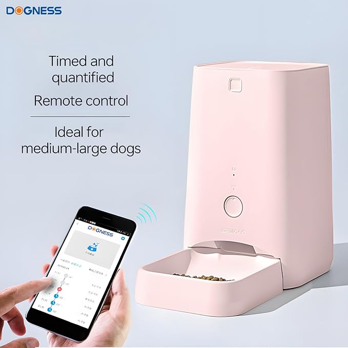 DOGNESS 6L Smart Feeder, Wi-Fi Enabled Pet Feeder for Cat and Dog, Smartphone App for iOS and Android, Portion Control, Fresh Lock System Auto Food Dispenser Pink
