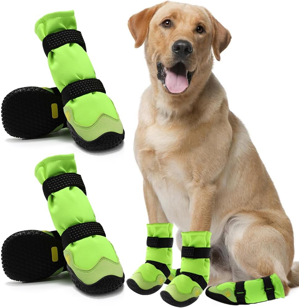 Dog Shoes for Hot Pavement Anti-Slip Dog Boots & Paw Protectors for Winter Snowy Day Summer Dog Snow Boots Waterproof Dog Shoes for Small to Large Dogs with Reflective Straps for Hiking 4Pcs