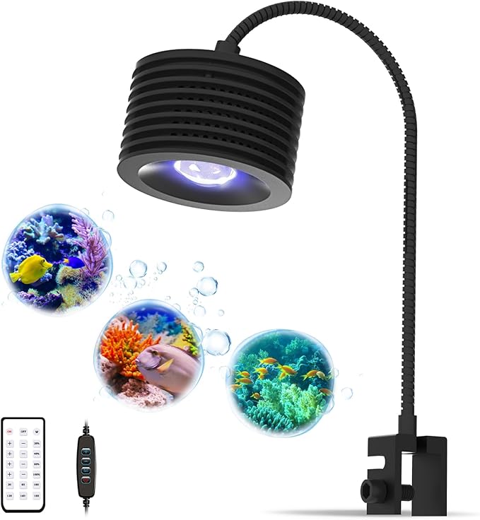 Lominie LED Aquarium Light, Nano Coral Reef Light Clip on Aquarium Light Full Spectrum Remote Control Fish Tank Lamp Dimmable for Saltwater Fish Tank (Saltwater)
