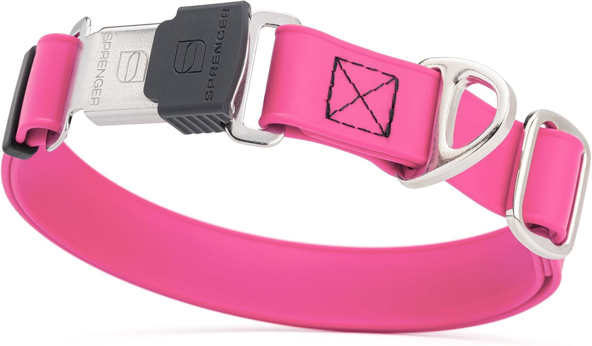 Dogline Biothane Waterproof Dog Collar with Herm Sprenger Stainless Steel Quick Release Buckle – Heavy Duty Tactical Durable Collar for Dogs – Comfortable and Safe Pet Collar, W 1" L 15-25", Pink