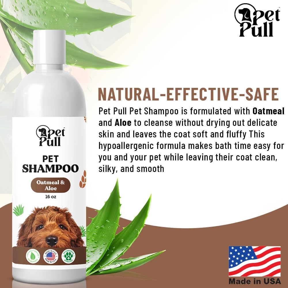 Pet Shampoo and Conditioner for Dogs and Cats - Plant-Based Dog Shampoo Cleanser - Pet Supplies for Pets - Sensitive Skin Dog Wash- Made in The USA (16 oz) (Oatmeal & Aloe, Shampoo)