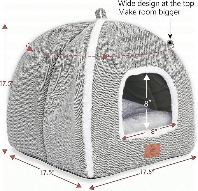 Cat Bed for Indoor Cats - Cat Cave Bed Cat House Cat Tent with Removable Washable Cushioned Pillow, Soft and Self Warming Kitten beds,Cat Beds & Furniture （Large Grey）