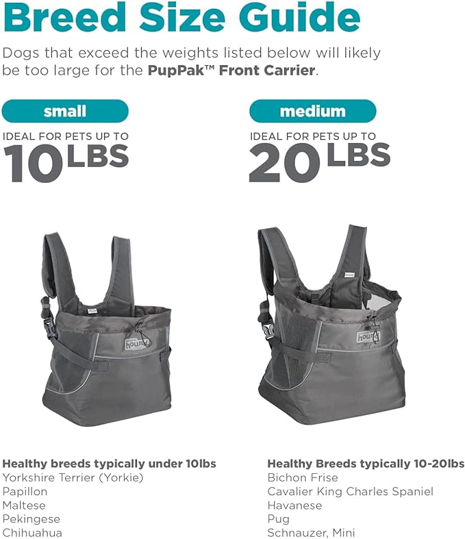 Outward Hound PupPak Dog Front Carrier, Small, Grey – Hands-Free Hiking & Camping Pet Backpack for Small Pets up to 10 lbs, Padded Straps, Breathable Mesh, Water-Resistant, Safety Clip