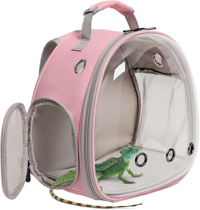 Guinea Pig Carrier Backpack,Lizard Backpack Carrier,Space Capsule Clear Bubble Window Astronaut Reptile Carrier Backpack for Bearded Dragon,Sugar Glider,Bunny (Pink, Backpack)