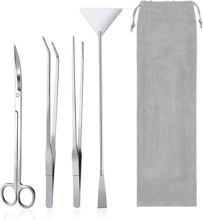 Aquarium Aquascaping Tool Stainless Steel Aquascape Tools Kit 4 in 1 Anti-Rust Fish Tank Starter Kit with Tweezers Scissors Spatula for Aquarium Plants (Silver)