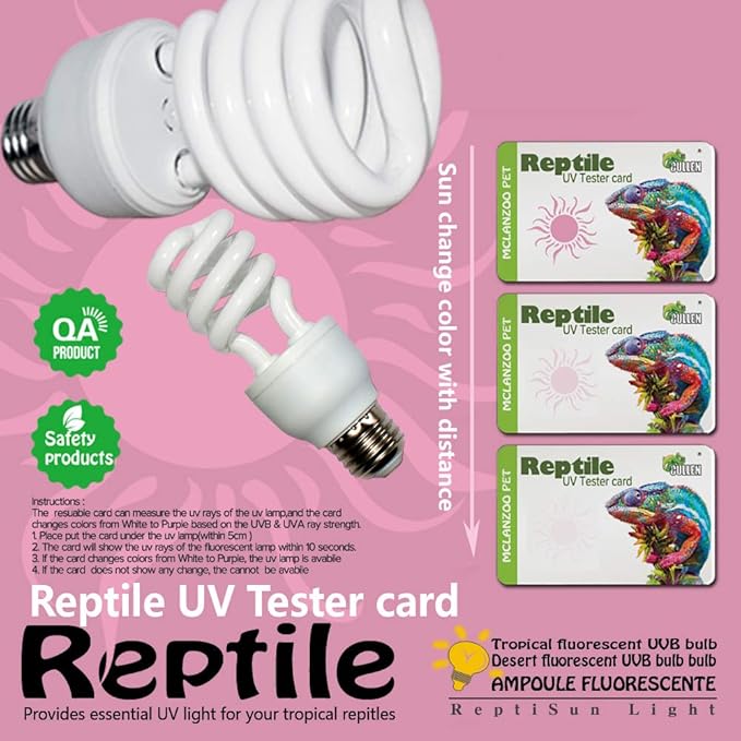 UVA UVB Reptile Light 5.0 Tropical 26W UVA UVB Bulb E26 Compact Fluorescent Terrarium Lamp with UV Tester Card