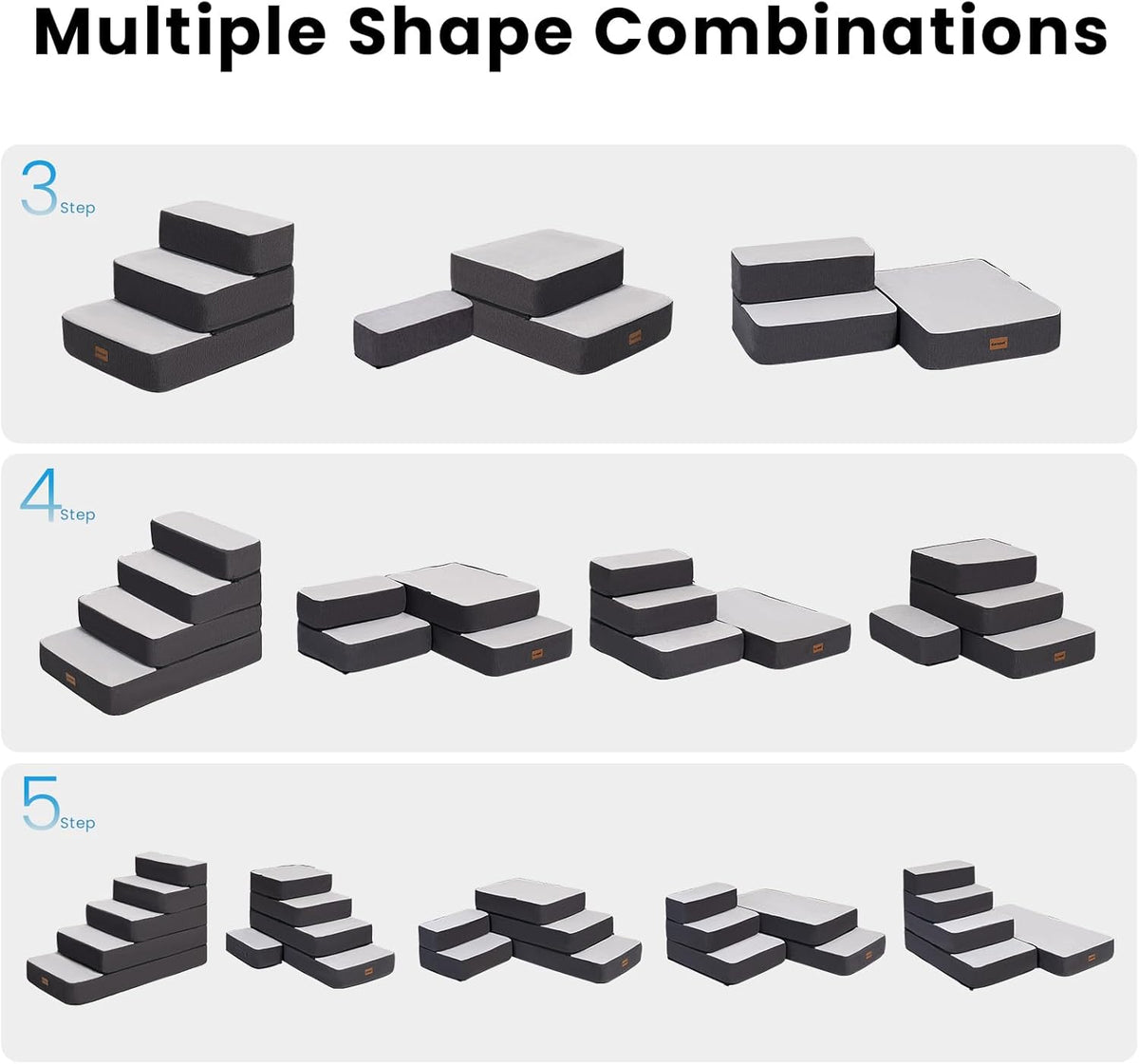 4-Step Adjustable Dog Stairs for Beds, Dog Steps for Small Dogs and Cats, Foldable Pet Stairs for Bed Climbing, Non-Slip Pet Step Indoor, Grey
