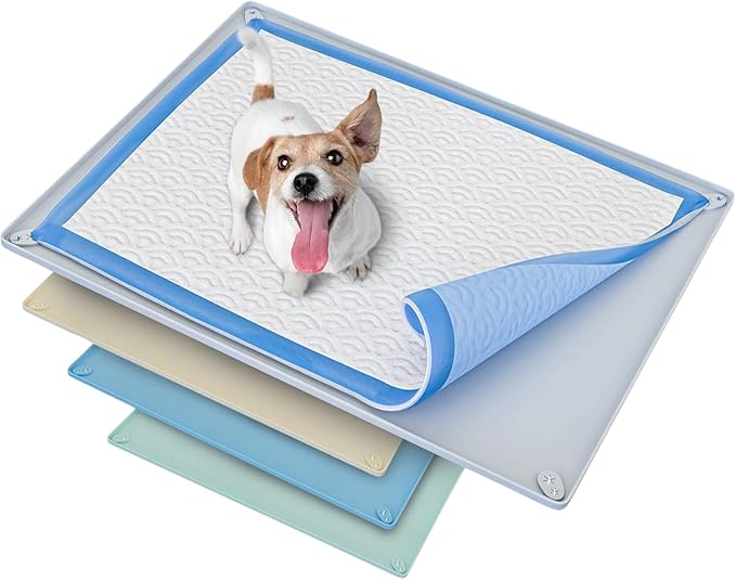 TidyFriend Dog Pee Pad Holder Tray Fits for 30” x 23” Pee Pads with Corner Lock Holes, Raised Edges, Non-Spill, Easy to Clean Silicone Dog Potty Tray Holder, For Indoor Floor Protection (Light Grey)
