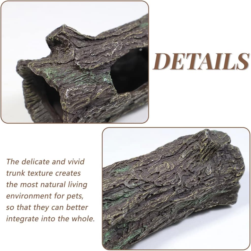 fazhongfa Reptile Hide Tree Trunk Lizard Snake Gecko Axolotl Spider Turtles Bearded Dragon Tank Accessories Large Hollow Log for Aquarium or Fish Tank Resin Wood Decorations Ornament
