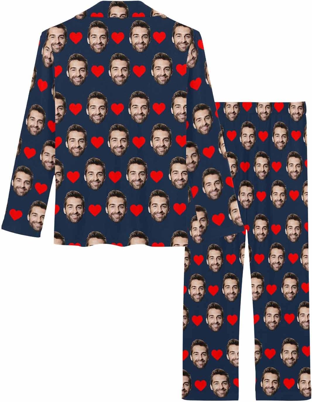 MyPupSocks Custom Face Pajamas for Women Set, Personalized Photo Long Sleepwear XS-XXL