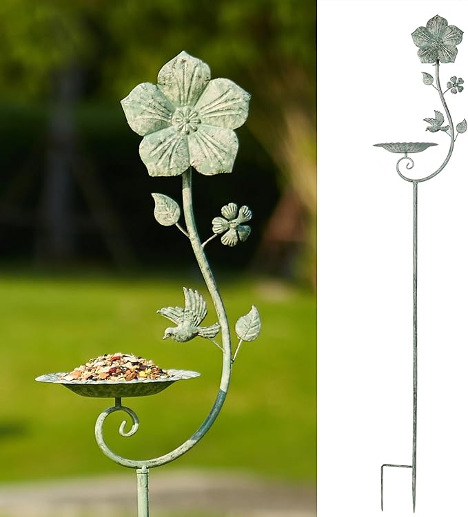 59" H Metal Bird Feeder with Stake,Vintage Freestanding Bird Feeder Tray,Bird Baths for Outdoors,Yard Lawn Decorative Garden Stakes ﻿