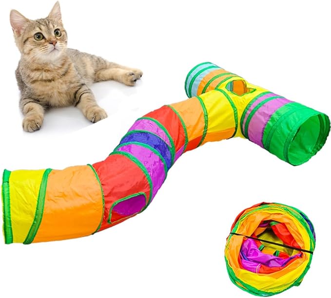 Cat Tunnel with Play Ball, Interactive Peek-a-Boo Cat Toys Cat Tube Toy, Colorful TS-Tunnel
