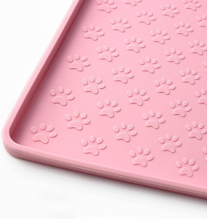 Ptlom Silicone Pet Placemat for Dog and Cat, Waterproof Anti-Slip Pet Feeding Bowl Mats for Food and Water, Small Medium Large Tray Mat Prevent Residues from Spilling to Floor, Pink, 31.5" 23.6"