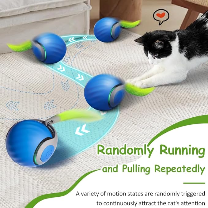 Interactive Cat Toys for Indoor Cats, Smart Interactive Cat Toy Ball with Tail Automatic Kitten Toys for Bored Indoor Adult Cats Two Speed Adjustment (Orange)