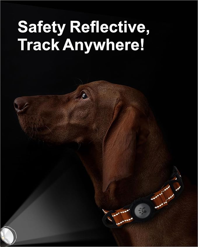TagME Airtag Dog Collar,Waterproof Reflective Pet Collar with Airtag Holder,Soft Padded and Double D-Rings for Extra Large Dogs,Orange