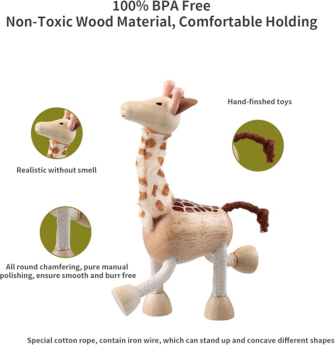 12PCS Bendable Wooden Animal Toys, Fun and Posable Animal Toys for Early Education, Smooth Natural Wood, Safari Farm Wood Animals Learning Toy for Kids