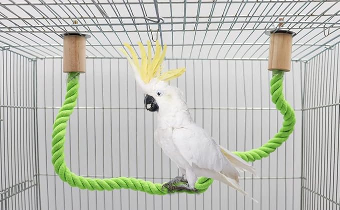 2 Pack Bird Hemp Rope Perch Swing, Bird Cage Stand Pole Accessories, Paw Grinding Standing Climbing Perch for Parrot, Parakeet, Budgies, Lovebirds (55.1 inches/140 cm)