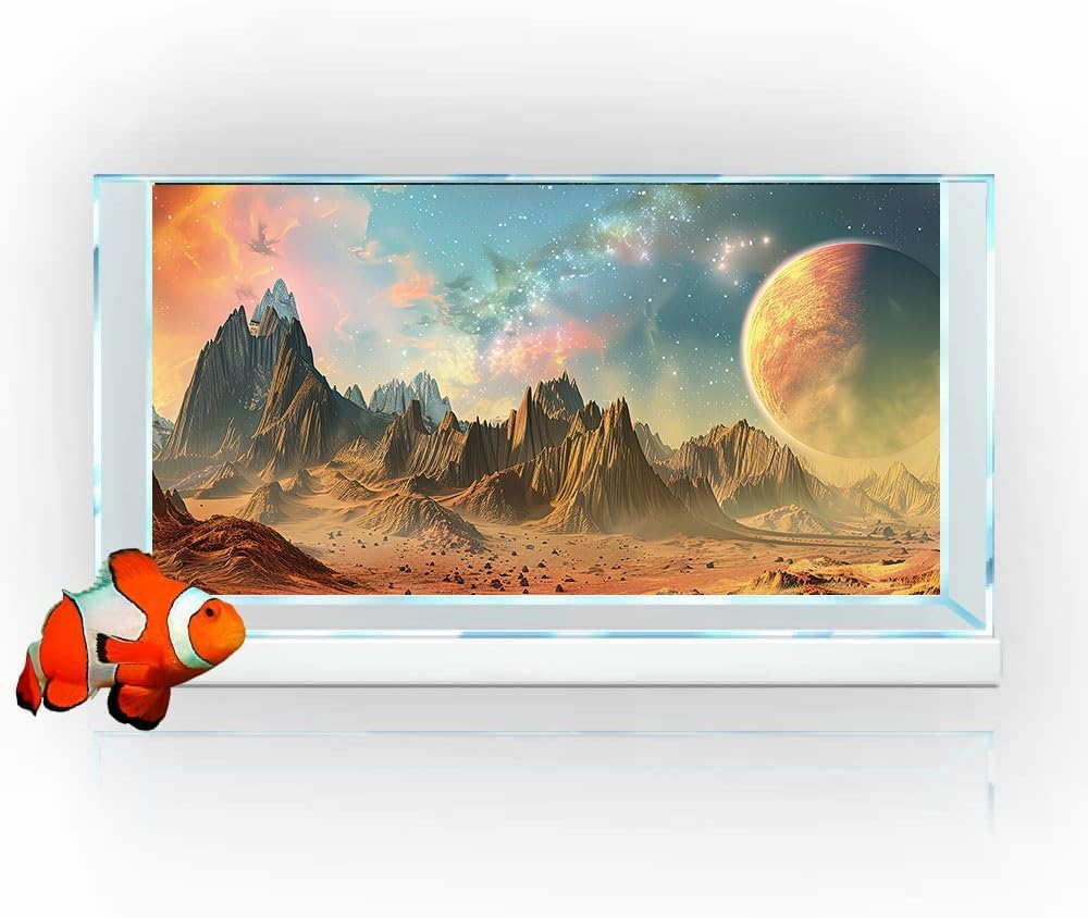 Cosmic Aquarium Background,Cool Galaxy Parallel Space Themed Fish Tank Background, Tropical Desert Terrarium Background 30X12IN with 8 EVA Double-Sided Tape