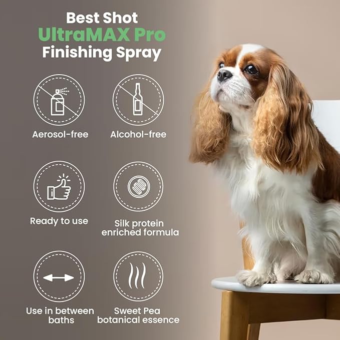 Best Shot UltraMAX Pro Finishing Spray, Ideal Detangler Spray for Pets, Hydrating and Soothing Pet Grooming Spray, for Dogs and Cats, 34 Oz.