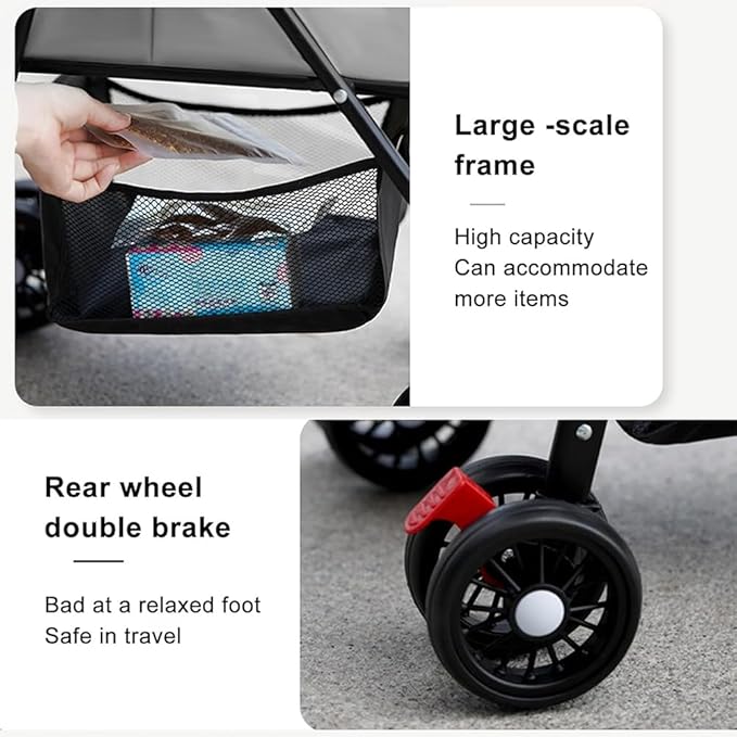 Pet Stroller with Storage Basket and Cup Holder, Folding Dog Jogger, Foldable Cat Stroller, 3 in 1 Puppy Kitten Cart, Pet Jogger for Medium Dog Cat (Gray)
