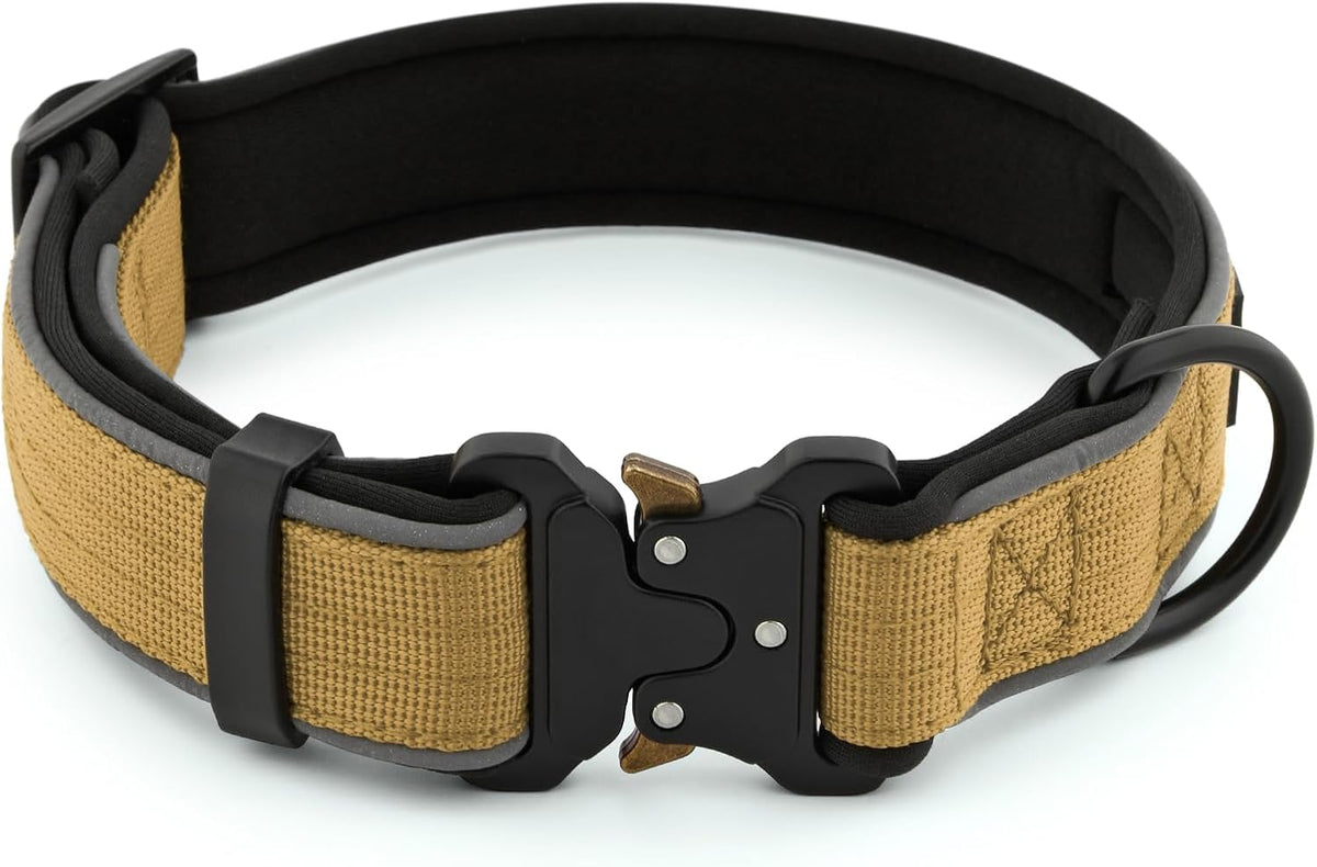 Plutus Pet Tactical Dog Collar, Reflective, Adjustable Heavy Duty Dog Collar, Soft Padded and Comfortable, for Small Medium and Large Dogs (Brown, L)