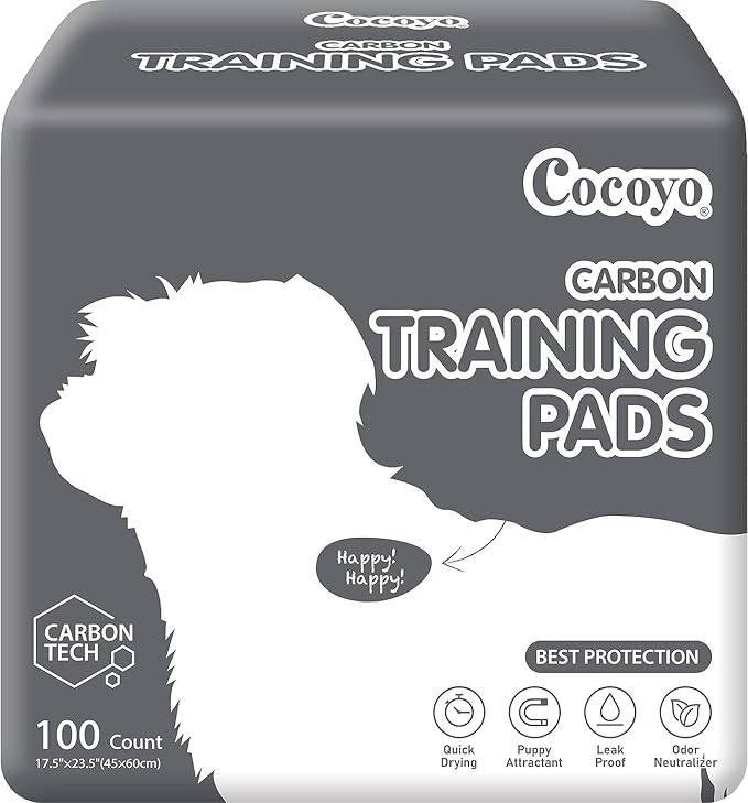 COCOYO Dog Training Pads丨Carbon Absorb Eliminating Urine Odor Puppy Pads丨Premium Charcoal Dog Pee Pads (100 Count, 17.5x23.5 inch)
