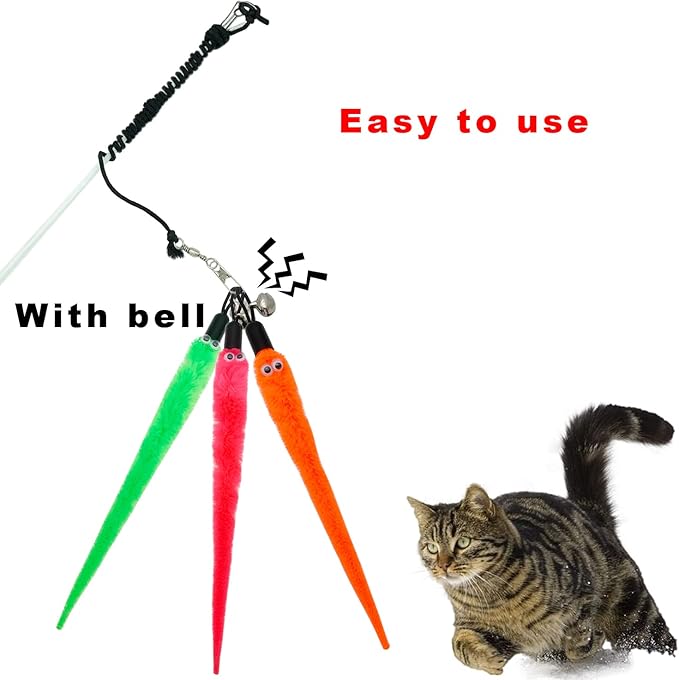 Cat Worm Toy Refills, 15 Pieces Cat Wand Attachments Worms Toy for Indoor Cats