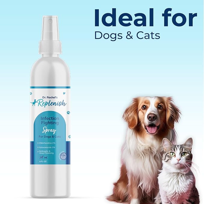 Replenish Antiseptic Spray for Dogs – Medicated Anti Itch Spray for Pets – Chlorhexidine & Ketoconazole Pet Spray – Dog Itching Skin Relief - Antiseptic Spray for Cats Skin Allergy – 8 oz