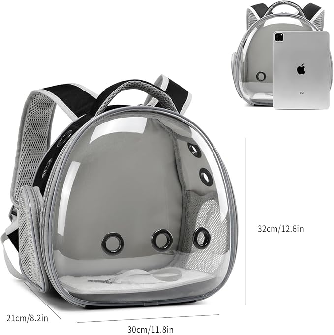 Bearded Dragon Lizard Backpack Carrier with Harness and Leash Set, Small Animal Carrier Backpack, Space Capsule Bubble Window, Small Pet Carrier Backpack, Airline Approved (Black)