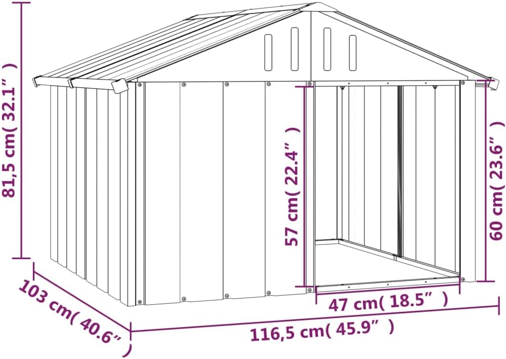 vidaXL Anthracite Dog House | Durable Galvanized Steel Construction | Outdoor Weather Resistant Roof | Open Entrance for Easy Access