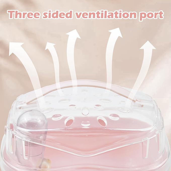 Hamster Carrier Cage with Water Bottle,Portable Hamsters Travel Cage Plastic Guinea Pig Carrying Cases Small Animal Carry Cage for Dwarf Hamsters Chinchillas Hedgehog Mouse(Pink)