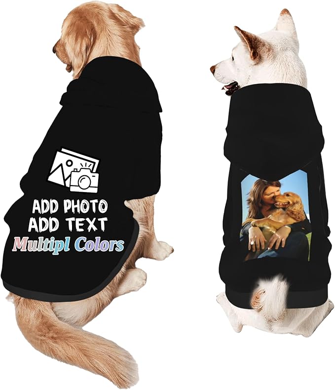 Custom Dog Hoodie Add Your Design Soft & Warm Personalized Photo Text Logo Name Dog Clothes for Puppy Sweatshirt Hooded for Small Medium Large Dogs Girl/Boy Cats Black