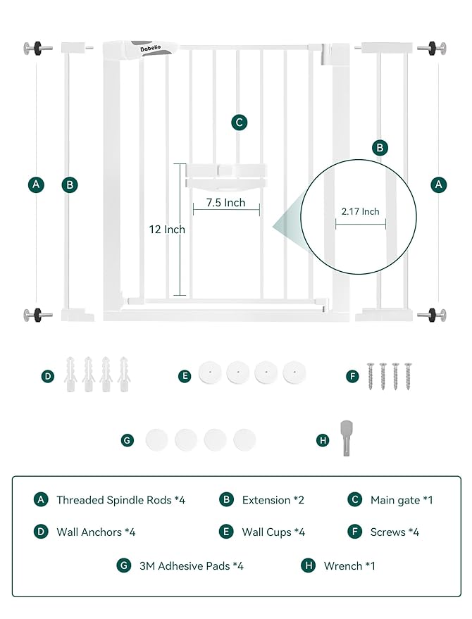 BABELIO New Version Baby Gate with Cat Door Adjustable,29-40" Metal Pet Door for Stairs & Doorways,Pressure Mounted,No Tools Needed,White