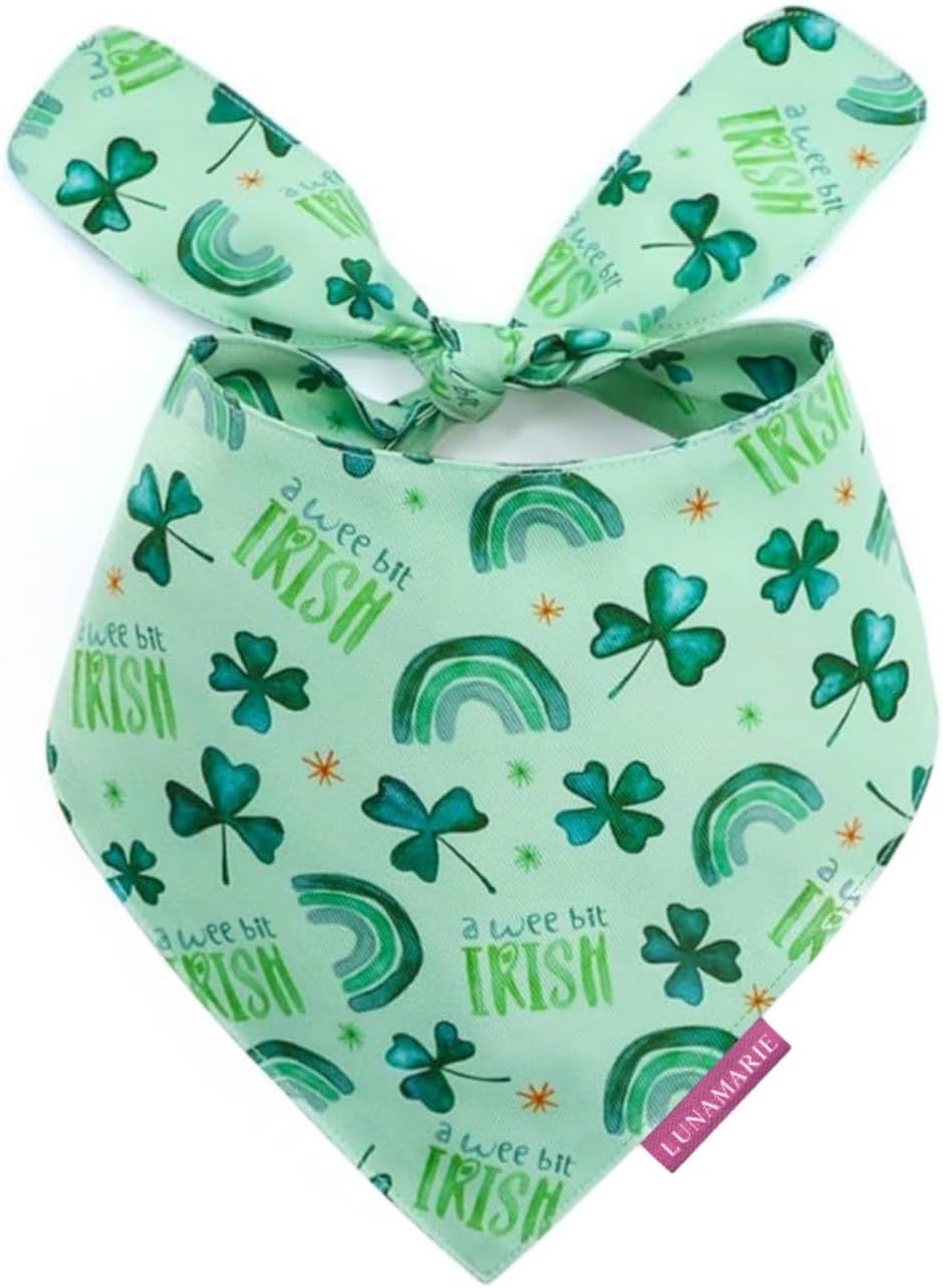 LunaMarie - Luxury Pet Birthday Bandanas -Premium & Silky Poly Fabric | 100% Handmade | Custom Shape Dual Layered (A Wee Bit Irish, Medium)