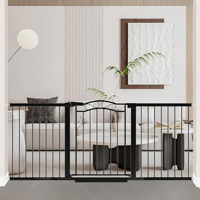 Fairy Baby 70.9"-76.3" Extra Wide Baby Gate for Stairs Doorways, Pressure Mount Pet Gate Auto Close Safety Child Gate, Long Large Dog Gate Indoor for House, 71 72 73 74 75 76 Inches Wide, Black