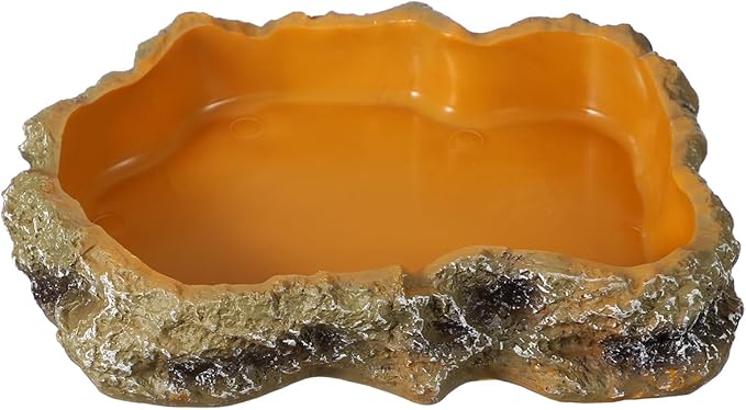 Reptile Food Bowl, Reptile Feeding Dish Corner Bowl Water Resin Rock Worm Feeder Dish l (8.7 in, Orange), Intended for Lizards/o/Scaled Pet/Leopard o/Spiders