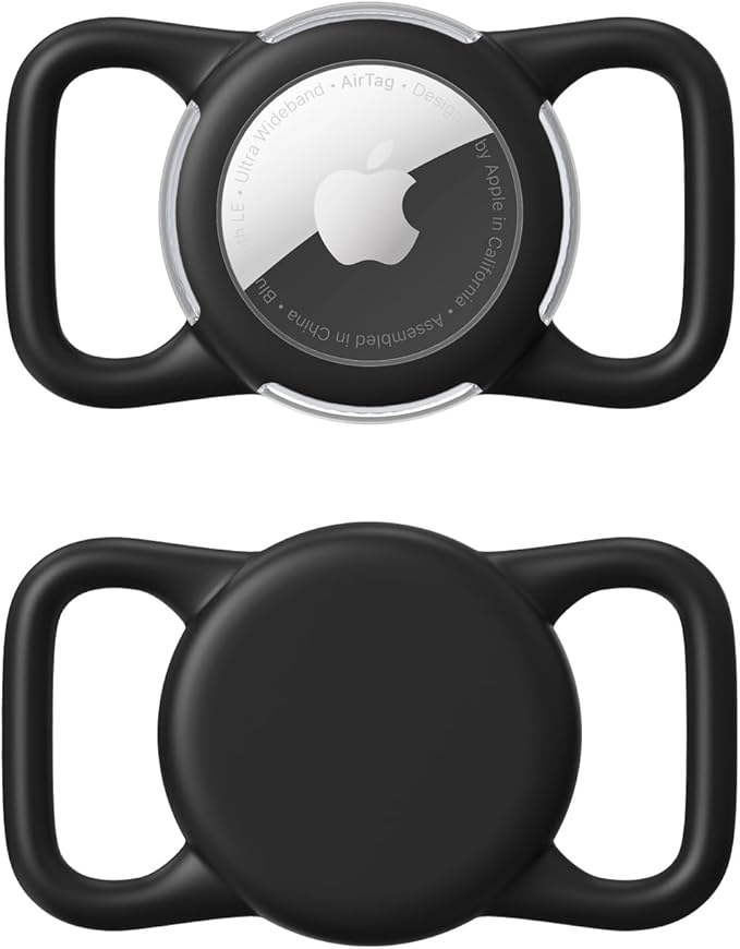 Waterproof Airtag Holder for Dog Collar, Soft Full-Body Protective Airtag Holder for Dog & Cat Collars, Ultra-Durable, Easy Installation, Lightweight Clear Airtag Case (Black, Regular)
