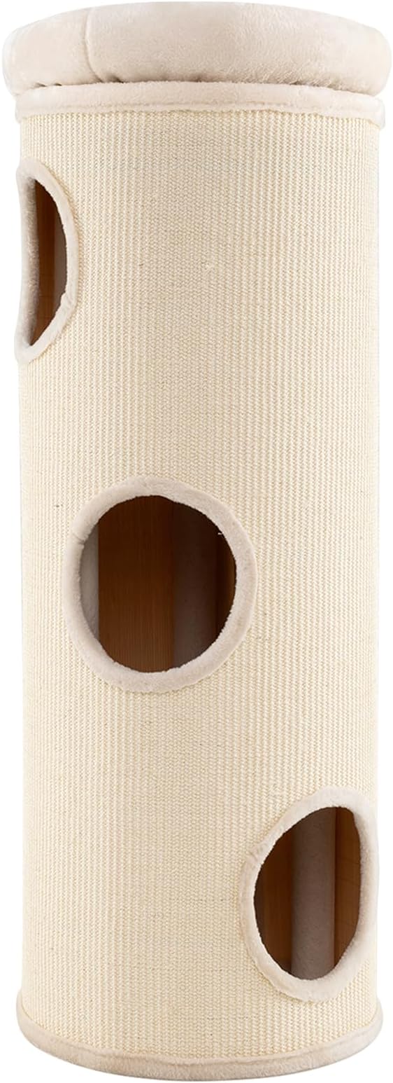 Tangkula 4 Story Cat Tree Condo, 49” Barrel-Shaped Cat House with Detachable Sisal Scratching Board, 3 Hideaways & Removable Soft Top Plush Bed, Interior Bamboo Mat, Modern Cat Tower for Indoor Cats